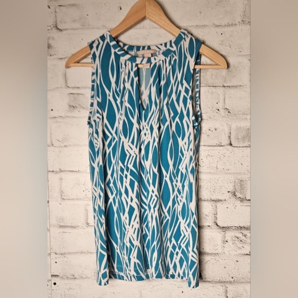 Banana Republic Blue White Geometric Sleeveless Blouse Size Small